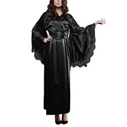 Negligee Damen Sexy,Bademantel Kimono Damen Satin Morgenmantel für Frauen Sexy Mit Gürtel V-Ausschnitt Hochzeit Braut Pajama Party von callmo