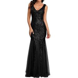 Partykleid Damen Lang Abendkleid Damen Kleider Herbst Winter Kurz Sexy Cocktailkleid für Hochzeit Pailletten Quaste Bodycon,Elegantes Meerjungfrau Abendkleid Pailletten Stretch Schlank Sexy Kleider von callmo