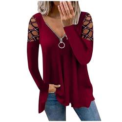 Pullover Damen Sexy, Oberteil Damen Elegant Langarm Blusen Blusenshirt Basic Langarmshirt V-Ausschnitt Tops Herzdruck Teenager Große Größen T-Shirt Festliches Pullover Locker Frühlings Herbst von callmo