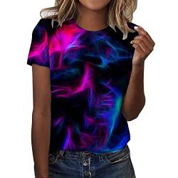 Shirt Damen Elegant，Tshirt Damen Tie Dye T-Shirt Damen Bunt Batik Shirt Rundhals Kurzarm Bluse Oberteil Frauen Mode Farbverlauf Longshirt Sommer Tops Lang Oversize Tee Tshirt Shirt Tunika Casual Print von callmo