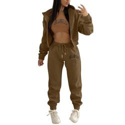 callmo 3 Stück Sportanzüge Damen Jogginganzug Trainingsanzug 7 Stück Sport Sets Yoga Outfit Freizeitanzug Sportswear Kapuzenjacke + Crop Top + Jogginghose Anzug Tracksuit von callmo