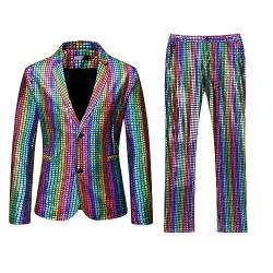 callmo Anzug Herren 2 Teilig Sets Disco Outfit Glitzer Jacke und Hose Metallic Glänzende Pailletten Anzüge für Discokugel Party Karneval Kustüm Discokugel Hochzeit Mottoparty Disco-Anzug von callmo