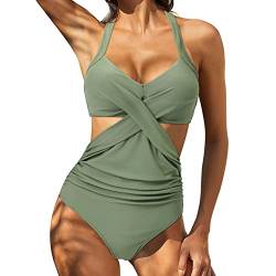 callmo Badeanzug Damen, Damen String Bikini mit Tanga Sexy Badeanzug mit Cups Bauchweg Bademode mit Shorts Bikini mit Tanga Bikini Triangel High Waist Push Up Große Größe Swimsuit von callmo