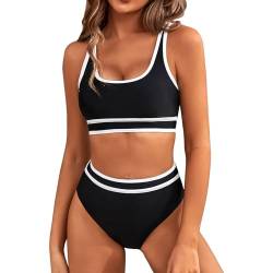 callmo Bikini Damen Set High Waist Zweiteiliger Badeanzug Bauchweg V Ausschnitt Sport Sexy Große Größe überkreuztes Blumenmuster Bikini Bademode Bauchkontrolle Bikini Sets für Damen Push Up von callmo