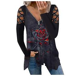 callmo Bluse Damen Sexy, Langarmshirt Damen Pullover Damen Leisure Tops Herbst Langarmshirts Oberteile Bluse Damen Frühling Herbst Oberteile Elegant Einfarbig Laufshirt Blusentops von callmo