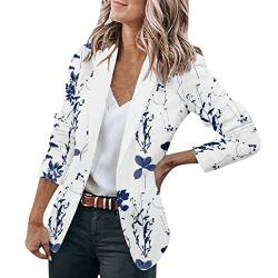 callmo Damen Blazer Elegant Blazer Weiß Damen Einfarbig Retro Jacke Einfarbig Geschäft Büro Anzugjacke Elegant Langarm Blazer Sakko Leicht Mantel Anzugjacke für Arbeit Büro Sakko von callmo