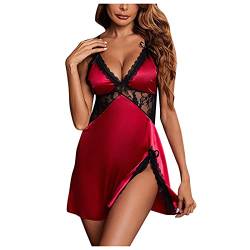 callmo Damen Nachthemd Satin Sexy Negligee Lang Babydoll Mit SpaghettiträGer Nachtkleid FüR Frauen NachtwäSche Sleepwear Spitze Lingerie Dessous UnterwäSche ReizwäSche von callmo