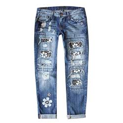 callmo Damen Schlaghose Y2K Mode High Waist Bootcut Pant Weite Bein Boyfriend Stretch Skinny Jeans Hosen Vintage Leopard Jeanshose Schlagjeans Streetwear Y2k Jeans von callmo