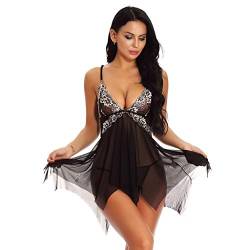 callmo Damen Sexy Babydoll NachtwäSche Sleepwear Tiefer V-Ausschnitt Nachthemd FüR Damen Spitze Nachtkleid Dessous Mit Spitzendetail Lingerie G-String ReizwäSche Kleid von callmo