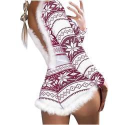 callmo Damen Weihnachten Lingerie - Sexy Nachthemd Hohl Weihnachten Reizwäsche Outfits Bodydoll Weihnachten Cosplay X-Mas Outfit Weihnachtskostüm Erwachsene Sexy Dessous Weihnachtsmann Nachtwäsche von callmo