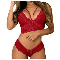 callmo Dessous Damen Sexy Unterwasche Rot, Damen Dessous Set Unterwäsche Erotische Lingerie Nachtkleid 2 Stück BH und Höschen Set Unterwäsche ReizwäSche Dessous Sexy Mollige Frauen von callmo