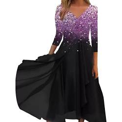 callmo Glitzer Kleid Damen Party Silvester Kleid Damen Glitzer Langarm Hochzeit Glamour Cocktailkleid Schöne Vintage Mode Pailettenkleider Winter lässige Chiffon Partykleid Wedding Midikleid von callmo