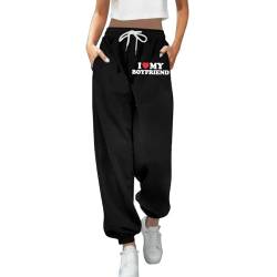 callmo I Love My Boyfriend Jogginghose I Love My Girlfriend Jogginghose Damen Valentinstag Jogginghosen Für Damen Lang mit Taschen Trainingshose Damen Lang Jogginghosen Für Damen mit Aufdruck Baggy von callmo