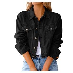 callmo Jacke Damen Leicht,Jeansjacke Damen Lang,Damen Basic Button-Down-Denim-Baumwolljacke mit Taschen Jeansjacke Mantel Tailliert Stretch Kurz Oversize Jeansjacken FüR Frauen von callmo