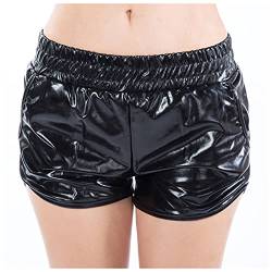 callmo Ledershorts Damen Glänzende Metallische Shorts Hot Pants Basic Fasching Karneval Kostüm Sexy Mini-Shorts Niedriger Taille Kurze Hose Disco Tanz Nachtclub Party Outfit von callmo