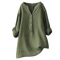 callmo Leinen Shirt Damen Langarm V-Ausschnitt Button Baumwolle Leinen Hemdbluse Elegant Lange Leinenoberteile Longbluse Bequem Musselin Bluse Sommer Casual Loose Langarmshirt T-Shirt von callmo