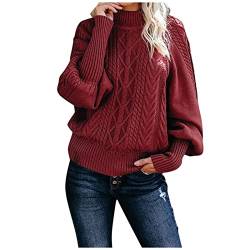 callmo Rollkragenpullover Damen Lang Damen Warme Pullover Sweater e Rundhals Einfarbig Strickpullover Winterpullover Baumwollpullover Winterpulli Stricksweater mit Knopfdetail von callmo