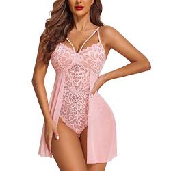 callmo Sexy Dessous Damen FüR Sex Damen Babydoll Lingerie Sexy Bodysuit V Ausschnitt ReizwäSche Nachthemd TüLl Nachtkleid Snap Crotch Outfit von callmo