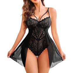 callmo Sexy Dessous Damen FüR Sex Damen Babydoll Lingerie Sexy Bodysuit V Ausschnitt ReizwäSche Nachthemd TüLl Nachtkleid Snap Crotch Outfit von callmo