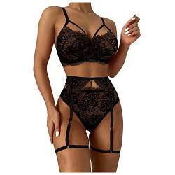 callmo Sexy Dessous Damen FüR Sex Mollige, Dessous Damen Sexy unterwäsche Spitze Umstandsmode Deep V Vorne öffne Nachthemd Negligee Verstellbarer Schultergurt Reizwäsche Babydoll mit Tanga Pyjamas von callmo