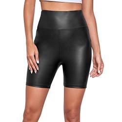 callmo Shorts Damen Elegant Winter,Leder Shorts Wetlook High Waist Kurze Lederhose Skinny Lederoptik Leggins Hose Hotpants von callmo