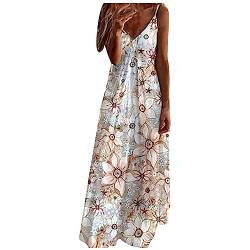 callmo Sommerkleid Damen Kleider Lang Schmetterling Druck A-Linien Kleider Ärmellos V-Ausschnitt Trägerkleid Boho Strandkleid Knöchellanges Langes Maxikleid Taille Partykleid Urlaubskleid für Frauen von callmo