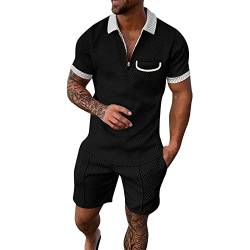 callmo Trainingsanzug für Herren Sommer Sportanzug 2 Teiliges Outfit Sport Set Kurzarm T-Shirts + Kurze Hose Sets Freizeitanzug Männer Business Polo Hemd mit Revers Sporthose Tracksuit Herren von callmo