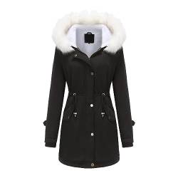 callmo Winterjacke Damen Warm, mit Teddyfell Elegant Lang Steppmantel Gefüttert Winddicht Schwarz Winterparka 3 In 1 Steppmantel Abnehmbarer Fellkapuze Wintermantel Parka Jacke Herbst Mantel von callmo