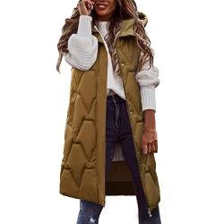 callmo Winterjacke Damen lang Daunenweste Baumwolle Weste Frauen Damen Winter Warm Weste Einfarbige Reißverschluss Ärmellose Steppjacke Taschen Mantel Weste von callmo