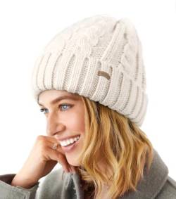 Fleece gefütterte Zopfstrickmütze für Damen Beanie Mütze Warme Winter Schnee Ski Totenkopf Kappe, beige, Einheitsgröße von camptrace