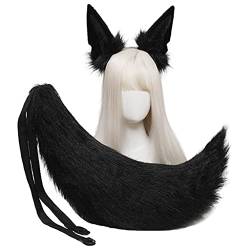 Wolf Ohren & Schwanz Set - Plüsch Tier Ohren Kopfschmuck Schwanz Kostüm Set Anime für Halloween Weihnachten Cosplay Zubehör von caoxhenr