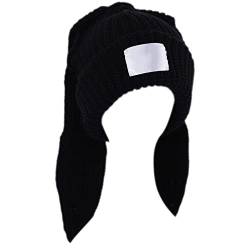 caoxhenr Kaninchenohren Strickmütze Häkeln Strickmütze Skullies Beanie Lange Ohr Bucket Hat Niedliche Bunny Hut für Frauen Herbst Winter Warm, BK, Einheitsgröße von caoxhenr