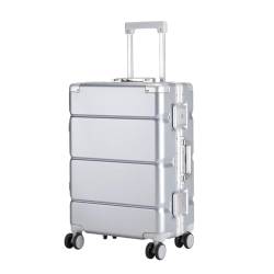 caoxinlei Koffer Einfarbiger Koffer, Trolley-Koffer, Universal-Rad-Boarding-Koffer, Aluminiumrahmen-Koffer, Passwort-Koffer Suitcase (Color : Silver, Size : 20in) von caoxinlei