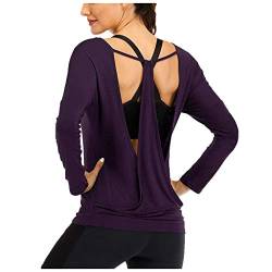 carol -1 Damen Sporttop mit Rückenausschnitt, Damen Laufshirt Langarm Sport Shirt Funktionsshirt - Atmungsaktive Shirt Longsleeve Tops Fitness Workout Oberteil von carol -1