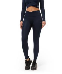 carpatree - Sport Leggings Damen, Crossover Semi-Seamless Sportleggins, Blickdichte Sporthose, High Waist, ohne Naht im Schritt, Marken Leggings Tights für Workout Gym Yoga - Marineblau von carpatree