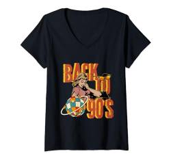 Damen Back to 90'S, Retro-Muster, 90er Jahre Ballsaalball, Retro-Brille T-Shirt mit V-Ausschnitt von casual interesting patterns