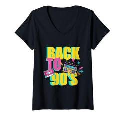 Damen Back to 90'S, Retro-Muster, brillante Farben, Klebeband, Radio T-Shirt mit V-Ausschnitt von casual interesting patterns