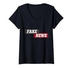 Damen Fake News, Farbstreifen T-Shirt mit V-Ausschnitt von casual interesting patterns