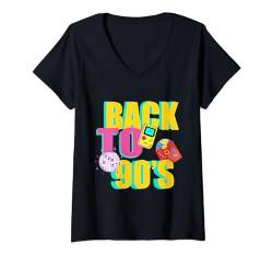 Damen Zurück in die 90er Jahre, Retro-Muster, brillante Farben, 90er-Jahre-Tanzsaal T-Shirt mit V-Ausschnitt von casual interesting patterns