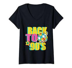 Damen Zurück in die 90er-Jahre, Retro-Muster, brillante Farben, Retro-Tanzsaal T-Shirt mit V-Ausschnitt von casual interesting patterns