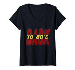 Damen Zurück zu den 80er-Jahren, Retro-Muster, brillante Farben T-Shirt mit V-Ausschnitt von casual interesting patterns