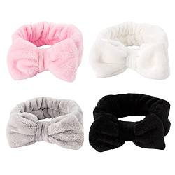 ccHuDE 4 Stück niedliche Schleife, Fleece, Spa-Stirnband, Make-up-Stirnband, Waschen, Gesichts-Stirnband, Haarband, Dusche, Yoga, Gesichts-Kopfwickel für Frauen und Mädchen von ccHuDE