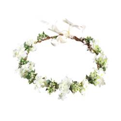 ccHuDE Brautblumenkrone, Hochzeit, Blumenkrone, Blumengirlande, Stirnband, Blumenkranz, Blumenmädchen-Stirnband, Blumenrequisite, Haarkranz mit Blättern, Weiß von ccHuDE