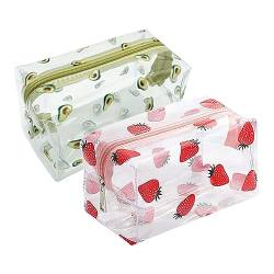 ccHuDE Make-up-Taschen mit Erdbeer-Avocado, transparent, Kulturbeutel, Reise-Kosmetiktaschen, niedliche Hautpflege-Tasche für Frauen und Mädchen, 2 Stück, Mehrfarbig, 18 x 10 x 10cm von ccHuDE