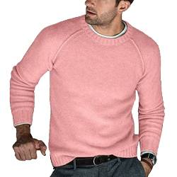 cffvdiz Männer Pullover Casual Pullover Mit Rundhalsausschnitt Und Langen Ärmeln Strickpullover,Rosa,M von cffvdiz