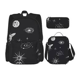 3-teiliger Rucksack, Universum Planeten Sterne Sternbild Rucksack Mittagessen Tasche Federmäppchen Reise Laptop Rucksack Büchertasche Lunchbox Thermo-Kühltasche Kulturbeutel Aufbewahrungstasche für von cfpolar