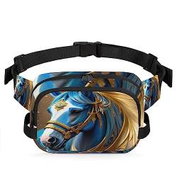 Animal Horse Gold Hair Decor Fanny Pack for Men Women, Waterproof Travel Square Waist Bag Pack, Crossbody Chest Belt Bum Sling Shoulder Bag Purse for Hiking Cycling Running Travel, Multi73, 9x2.5x6.1 von cfpolar