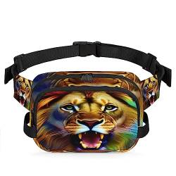 Animal Lion Face Fanny Pack for Men Women, Waterproof Travel Square Waist Bag Pack, Crossbody Chest Belt Bum Sling Shoulder Bag Purse for Hiking Cycling Running Travel, Multi75, 9x2.5x6.1 in von cfpolar