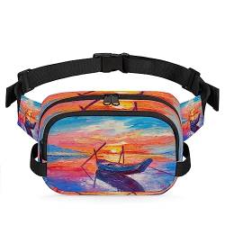 Art Painting Boot Sunset Fanny Pack for Men Women, Fashionable Crossbody Belt Bags Square Waist Pack with Adjustable Strap for Travel Hiking Workout Cycling Running von cfpolar