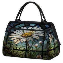 Blumen Gänseblümchen Glas Fenster Turnbeutel für Damen Herren, Reise Sport Duffel Bag mit Trolleyhülle, wasserdichte Sport Gym Bag Weekender Übernachtung Tasche Carry On Tote Bag für Reisen Gym Sport, von cfpolar